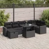  8 részes fekete polyrattan kerti ülőgarnitúra párnákkal