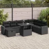  9 részes fekete polyrattan kerti ülőgarnitúra párnákkal