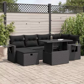    7 részes fekete polyrattan kerti ülőgarnitúra párnával