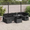  8 részes fekete polyrattan kerti ülőgarnitúra párnákkal