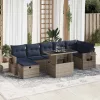  8 részes barna polyrattan akácfa kerti ülőgarnitúra párnákkal