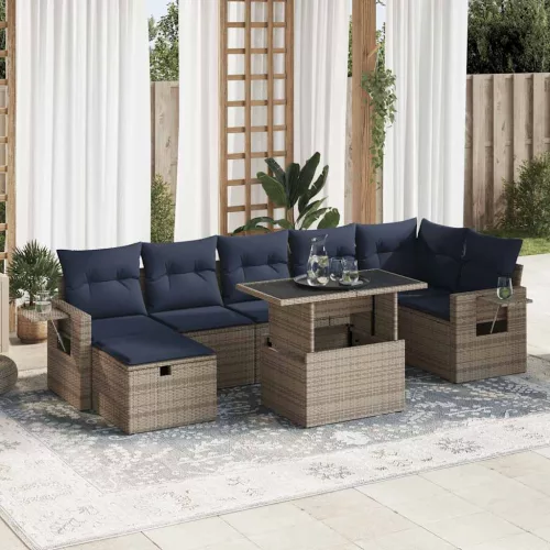  8 részes barna polyrattan akácfa kerti ülőgarnitúra párnákkal