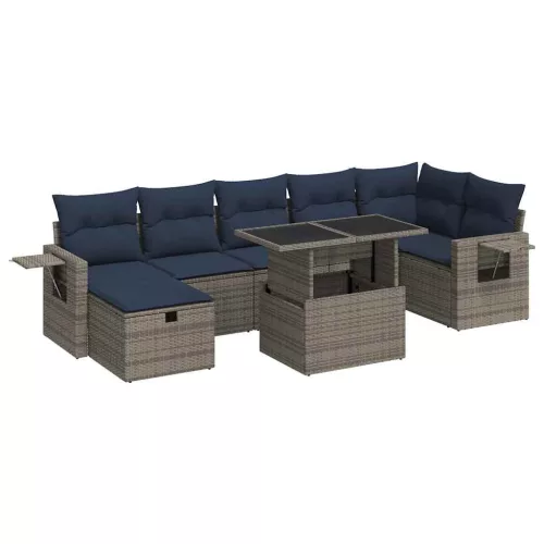  8 részes barna polyrattan akácfa kerti ülőgarnitúra párnákkal