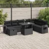  9 részes fekete polyrattan kerti ülőgarnitúra párnákkal