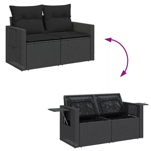  9 részes fekete polyrattan kerti ülőgarnitúra párnákkal