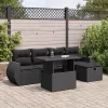  6 részes fekete polyrattan kerti ülőgarnitúra párnákkal