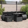  7 részes fekete polyrattan kerti ülőgarnitúra párnával