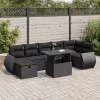  8 részes fekete polyrattan kerti ülőgarnitúra párnákkal