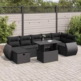    8 részes fekete polyrattan kerti ülőgarnitúra párnákkal