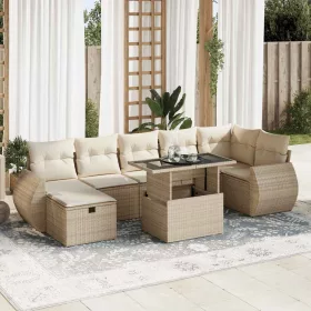  8 részes bézs polyrattan kerti ülőgarnitúra párnával