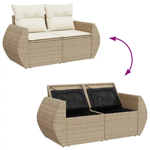  8 részes bézs polyrattan kerti ülőgarnitúra párnával