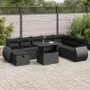  9 részes fekete polyrattan kerti ülőgarnitúra párnákkal