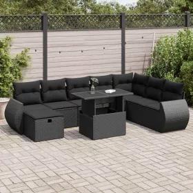    9 részes fekete polyrattan kerti ülőgarnitúra párnákkal
