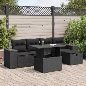    6 részes fekete polyrattan kerti ülőgarnitúra párnákkal