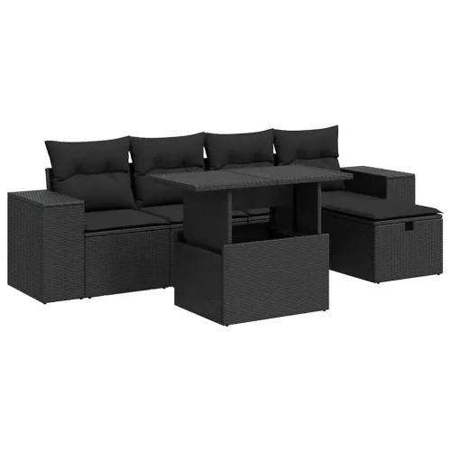  6 részes fekete polyrattan kerti ülőgarnitúra párnákkal