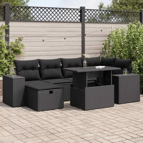  8 részes fekete polyrattan kerti ülőgarnitúra párnákkal