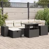  8 részes fekete polyrattan kerti ülőgarnitúra párnákkal