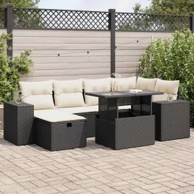   8 részes fekete polyrattan kerti ülőgarnitúra párnákkal