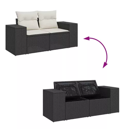  8 részes fekete polyrattan kerti ülőgarnitúra párnákkal