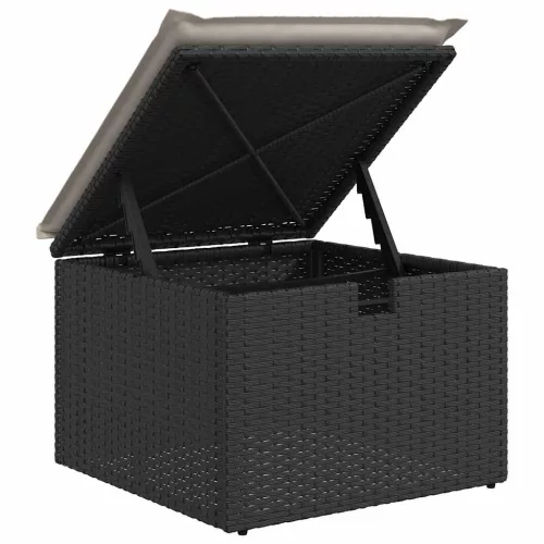  8 részes fekete polyrattan kerti ülőgarnitúra párnákkal