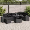  5 részes fekete polyrattan kerti kanapészett párnákkal