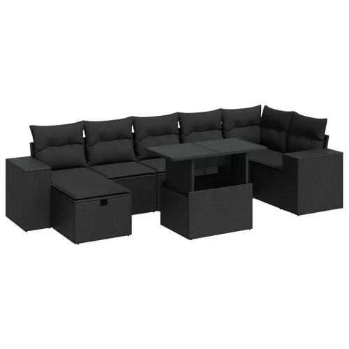  5 részes fekete polyrattan kerti kanapészett párnákkal