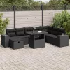  9 részes fekete polyrattan kerti ülőgarnitúra párnákkal