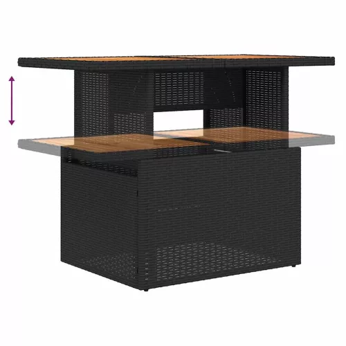  7 részes fekete polyrattan akácfa kerti ülőgarnitúra párnával