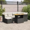  7 részes fekete polyrattan akácfa kerti ülőgarnitúra párnával