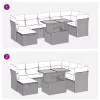  8 részes fekete polyrattan akácfa kerti ülőgarnitúra párnákkal