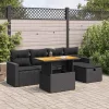  6 részes fekete polyrattan akácfa kerti ülőgarnitúra párnákkal