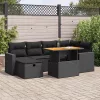  8 részes fekete polyrattan akácfa kerti ülőgarnitúra párnákkal
