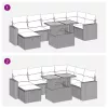  5 részes fekete polyrattan akácfa kerti kanapészett párnákkal