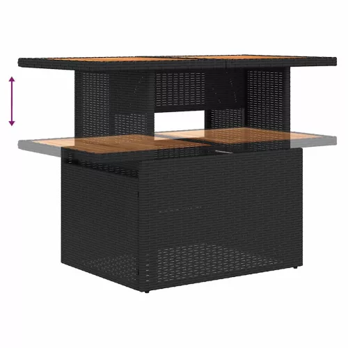  6 részes fekete polyrattan akácfa kerti ülőgarnitúra párnákkal