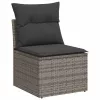  6 részes szürke polyrattan akácfa kerti ülőgarnitúra párnákkal