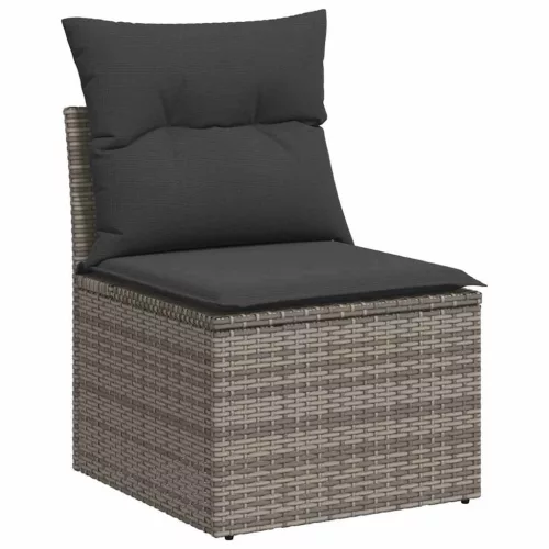  6 részes szürke polyrattan akácfa kerti ülőgarnitúra párnákkal