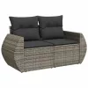  6 részes szürke polyrattan akácfa kerti ülőgarnitúra párnákkal