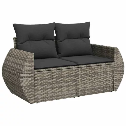  6 részes szürke polyrattan akácfa kerti ülőgarnitúra párnákkal