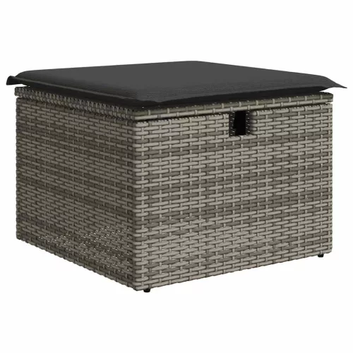  6 részes szürke polyrattan akácfa kerti ülőgarnitúra párnákkal
