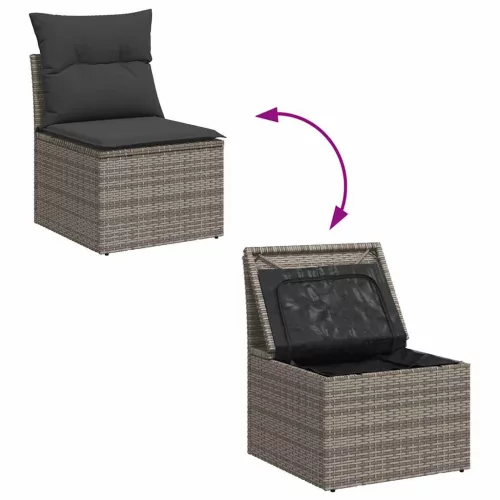  6 részes szürke polyrattan akácfa kerti ülőgarnitúra párnákkal