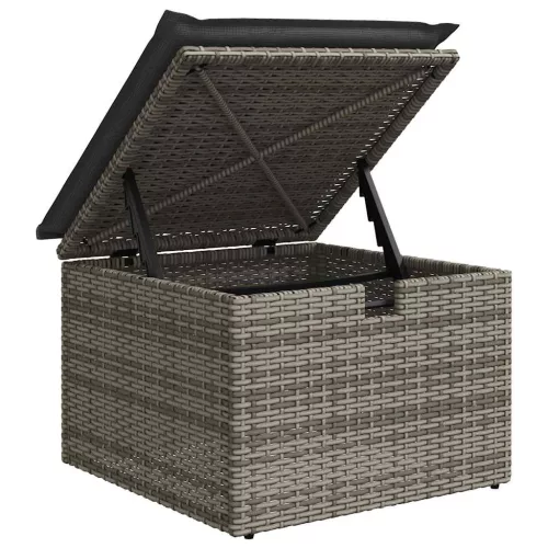  6 részes szürke polyrattan akácfa kerti ülőgarnitúra párnákkal