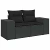  6 részes fekete polyrattan akácfa kerti ülőgarnitúra párnákkal