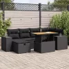  8 részes fekete polyrattan akácfa kerti ülőgarnitúra párnákkal
