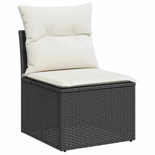  9 részes fekete polyrattan akácfa kerti ülőgarnitúra párnákkal