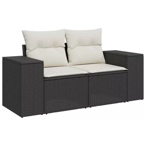  9 részes fekete polyrattan akácfa kerti ülőgarnitúra párnákkal
