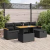  6 részes fekete polyrattan kerti ülőgarnitúra párnákkal