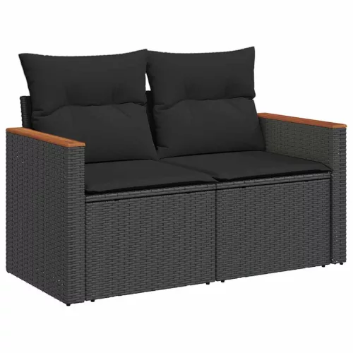  6 részes fekete polyrattan kerti ülőgarnitúra párnákkal