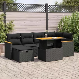    8 részes fekete polyrattan kerti ülőgarnitúra párnákkal