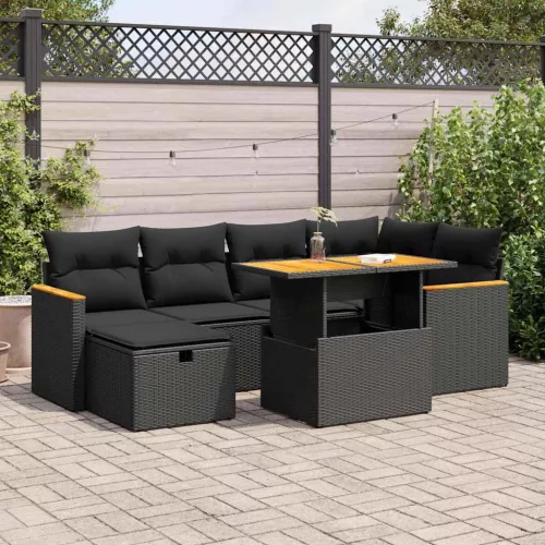  8 részes fekete polyrattan kerti ülőgarnitúra párnákkal