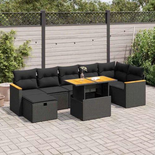  5 részes fekete polyrattan kerti kanapészett párnákkal